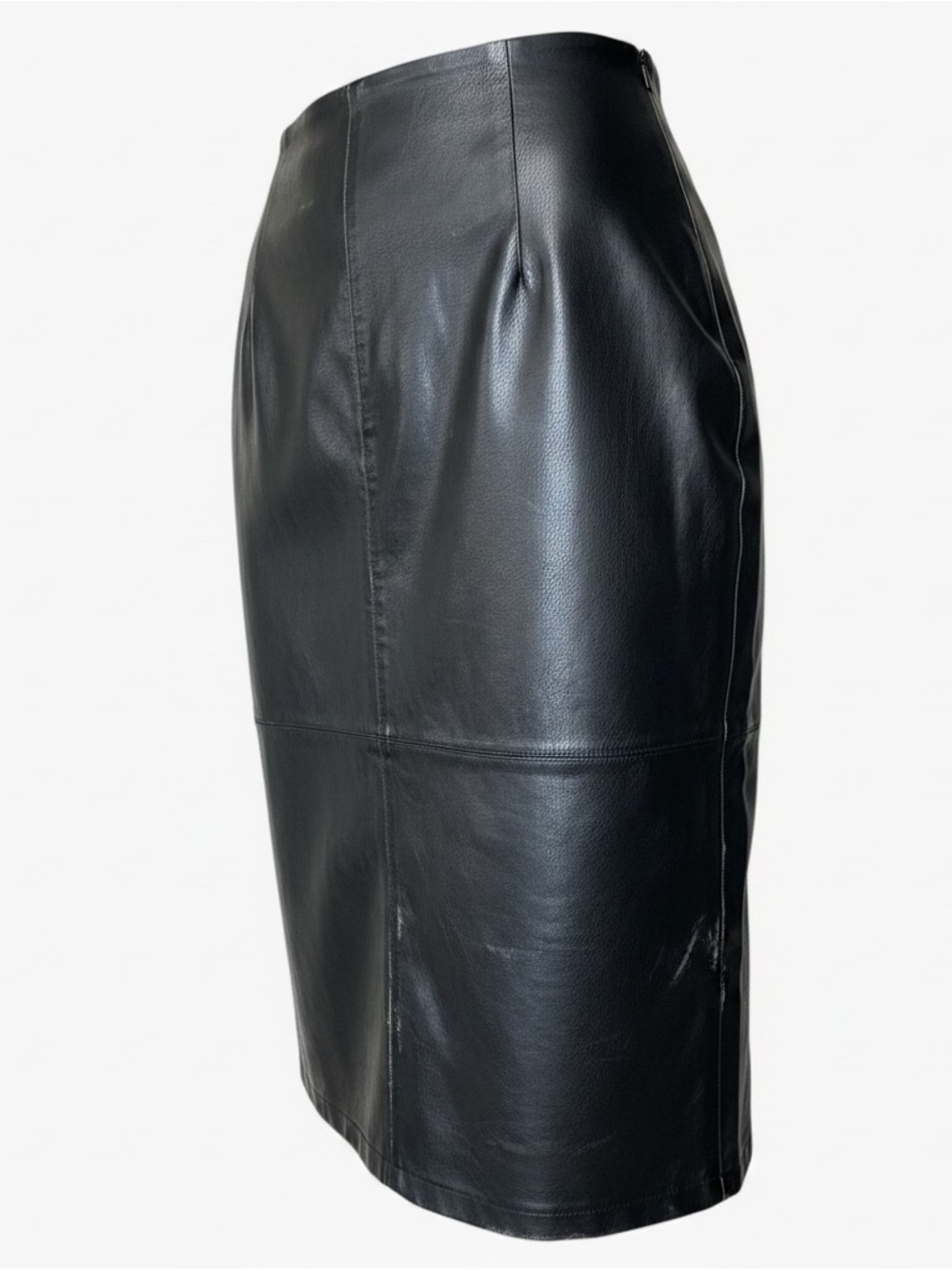 Topshop Black Faux Leather Midi Pencil Skirt Front Slit